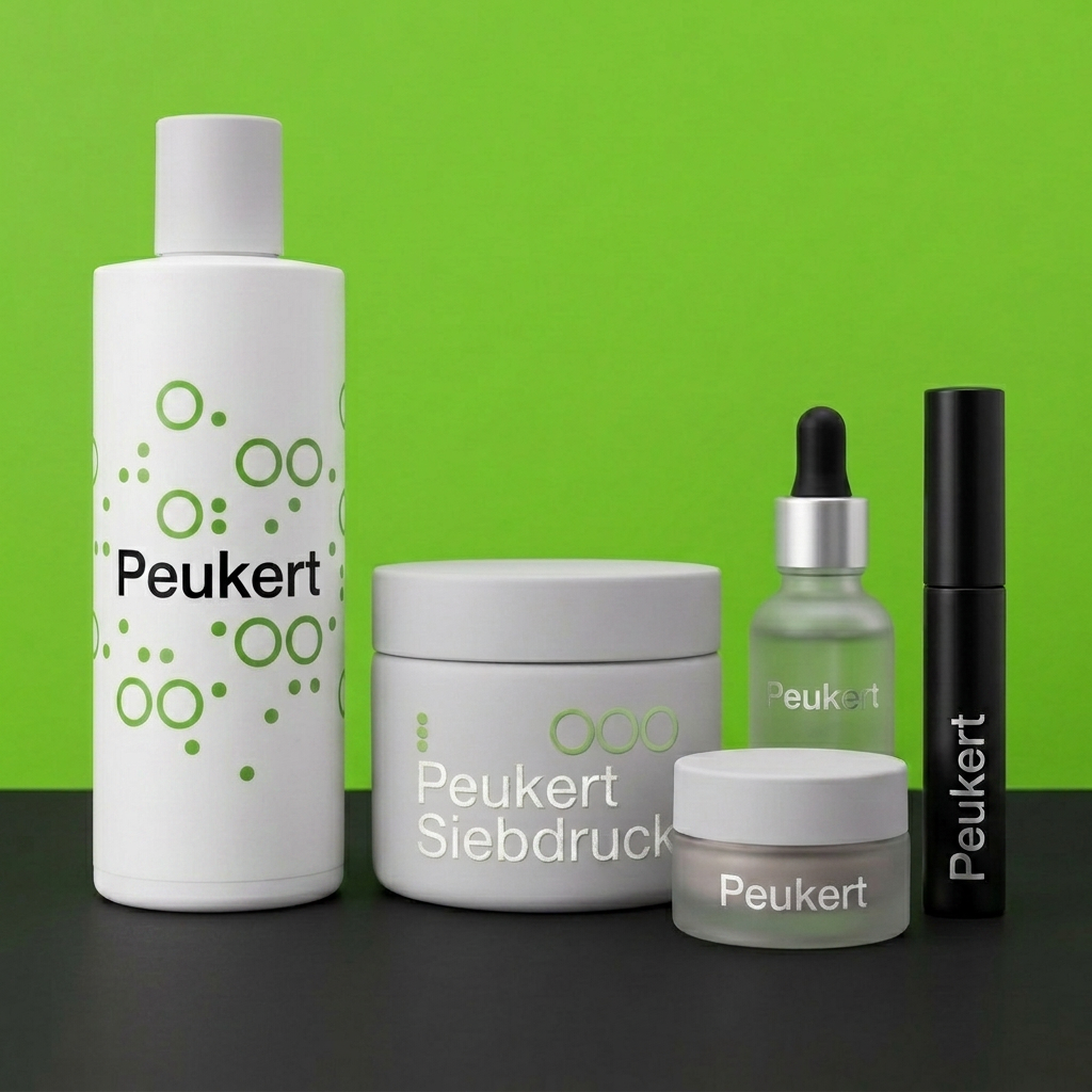 Halbtransparente Rundflasche mit grünem Siebdruck – Runddruck aus unserer Werkstatt