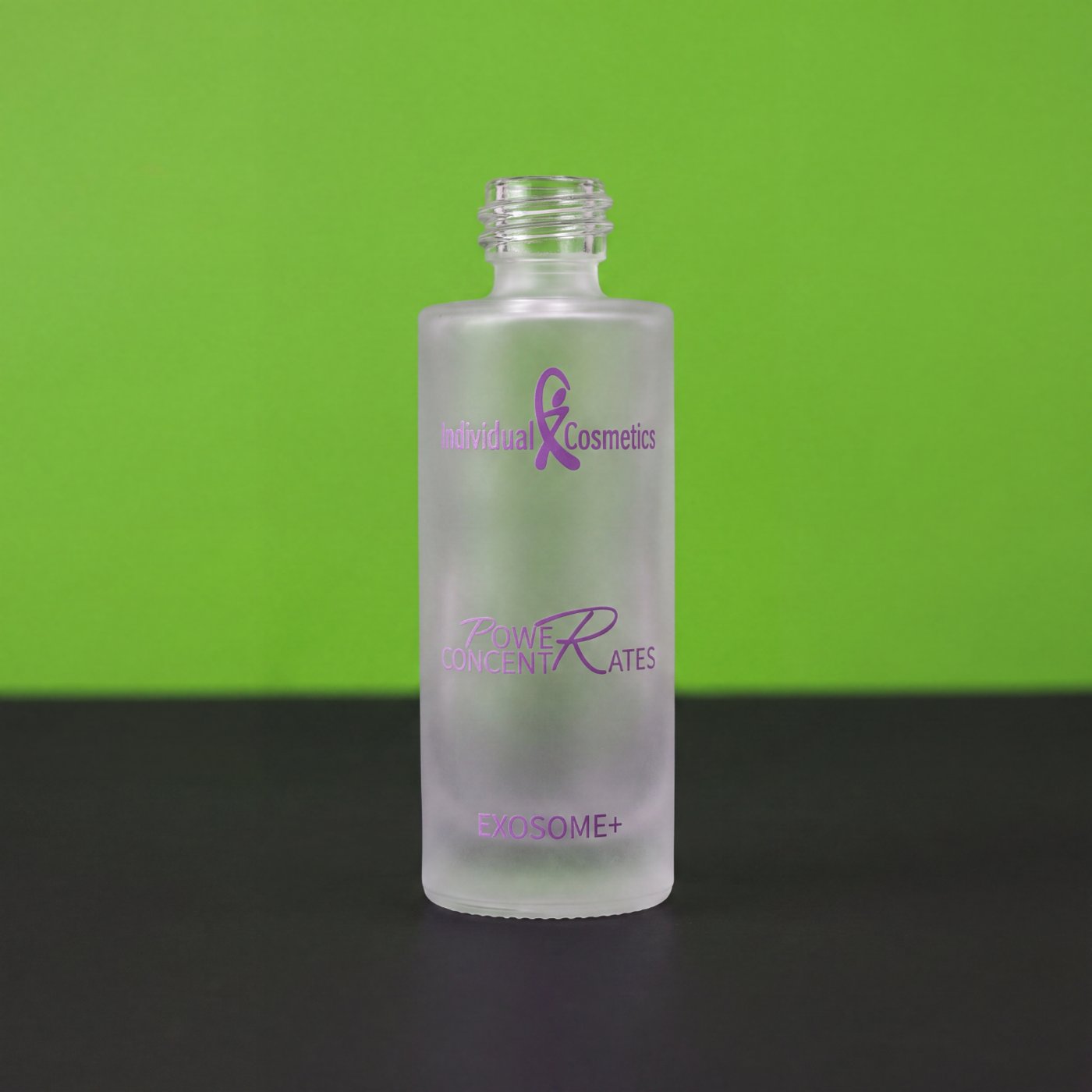 Satinierter Glasflakon mit violettem und grauem Siebdruck